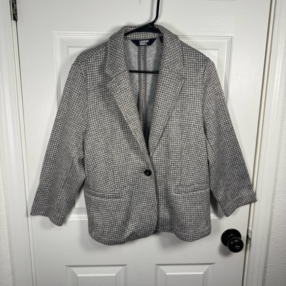 Lands' End Jackets & Blazers - Lands' End Women's Gray and White Houndstooth Blazer